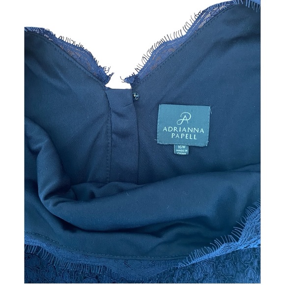 Adrianna Papell | Dress Lace 3/4 Sleeves Navy Blue Mother of the Bride- 16W - Picture 5 of 12